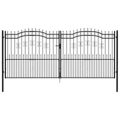 vidaXL Vrata za ograjo s suličastim vrhom črna 406x223 cm prašno jeklo