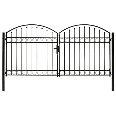 vidaXL Dvojna vrata za ograjo zaobljena jeklo 300x125 cm črna