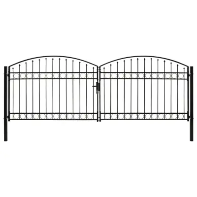 vidaXL Dvojna vrata za ograjo zaobljena jeklo 400x125 cm črna