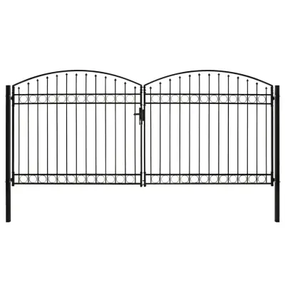 vidaXL Dvojna vrata za ograjo zaobljena jeklo 400x200 cm črna