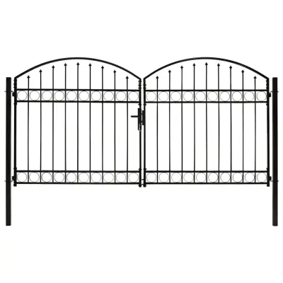 vidaXL Dvojna vrata za ograjo zaobljena jeklo 300x150 cm črna