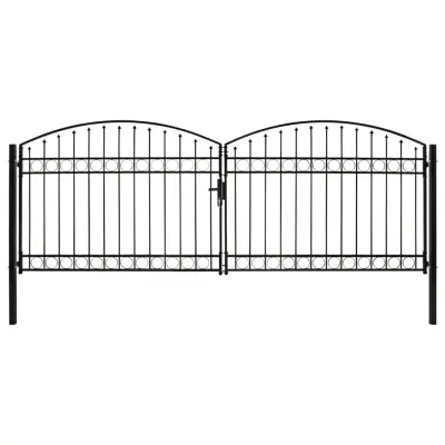 vidaXL Dvojna vrata za ograjo zaobljena jeklo 400x150 cm črna