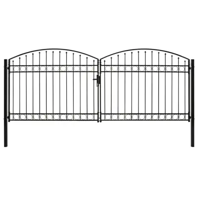 vidaXL Dvojna vrata za ograjo zaobljena jeklo 400x175 cm črna