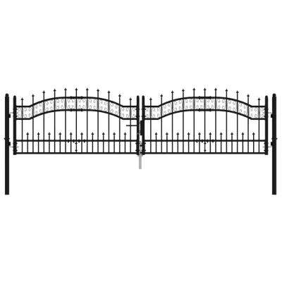 vidaXL Vrata za ograjo s suličastim vrhom črna 305x120 cm prašno jeklo