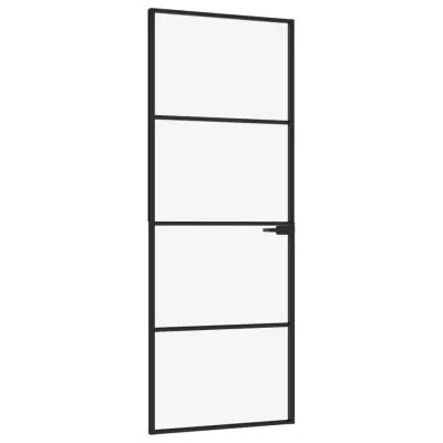 vidaXL Notranja vrata črna 76x201,5 cm kaljeno steklo & aluminij tanka
