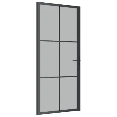 vidaXL Notranja vrata 76x201,5 cm črno mat steklo in aluminij