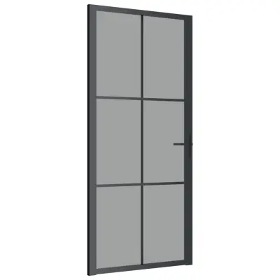 vidaXL Notranja vrata 93x201,5 cm črno ESG steklo in aluminij