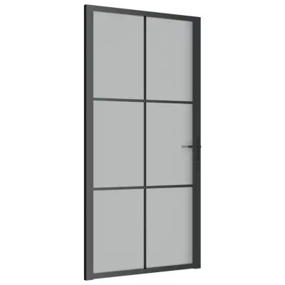 vidaXL Notranja vrata 102,5x201,5 cm črno mat steklo in aluminij