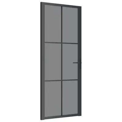 vidaXL Notranja vrata 83x201,5 cm črno ESG steklo in aluminij