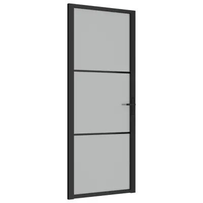 vidaXL Notranja vrata 76x201,5 cm črno mat steklo in aluminij