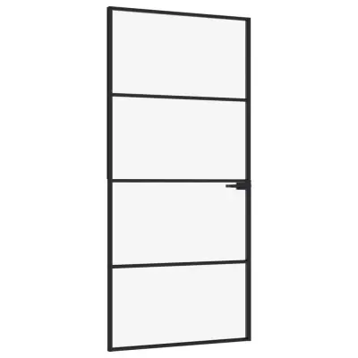 vidaXL Notranja vrata črna 93x201,5 cm kaljeno steklo & aluminij tanka