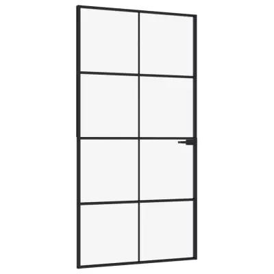 vidaXL Notranja vrata črna 102x201,5 cm kaljeno steklo&aluminij tanka