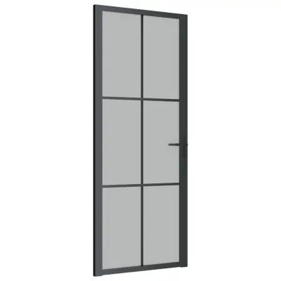 vidaXL Notranja vrata 76x201,5 cm črno mat steklo in aluminij