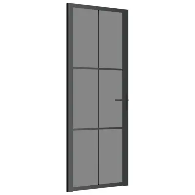vidaXL Notranja vrata 76x201,5 cm črno ESG steklo in aluminij