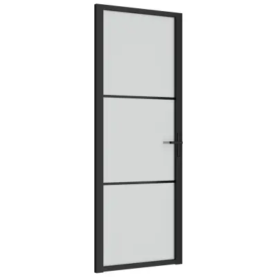 vidaXL Notranja vrata 76x201,5 cm črno mat steklo in aluminij