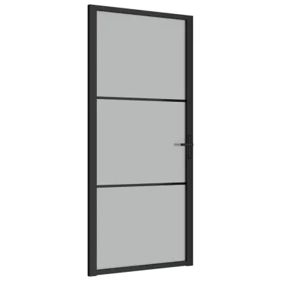 vidaXL Notranja vrata 76x201,5 cm črno mat steklo in aluminij