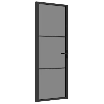 vidaXL Notranja vrata 76x201,5 cm črno ESG steklo in aluminij