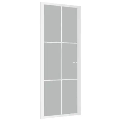 vidaXL Notranja vrata 83x201,5 cm Bela mat steklo in aluminij
