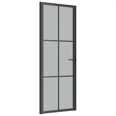 vidaXL Notranja vrata 76x201,5 cm črno mat steklo in aluminij
