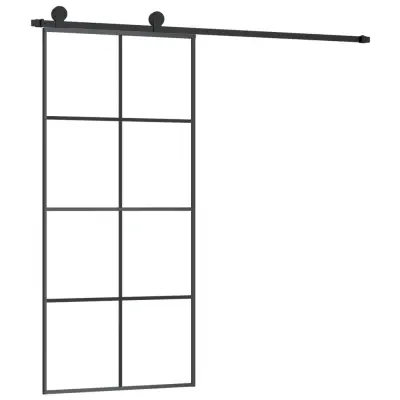 vidaXL Drsna vrata z opremo 90x205 cm ESG steklo in aluminij