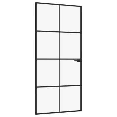vidaXL Notranja vrata črna 93x201,5 cm kaljeno steklo & aluminij tanka
