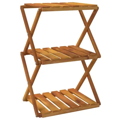 vidaXL Zložljiv regal 3-nadstropni rjav 43x31x63 cm trdna akacija