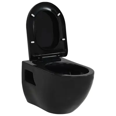 vidaXL Viseča WC školjka keramična črna