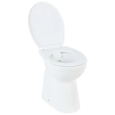 vidaXL Visoka WC školjka brez roba počasno zapiranje bela