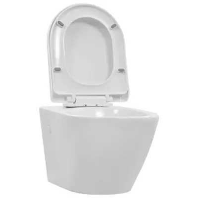 vidaXL Viseča WC školjka brez roba keramična bela