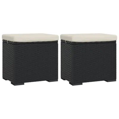 vidaXL Tabure z blazino 2 kosa črne barve 40x30x40 cm poli ratan