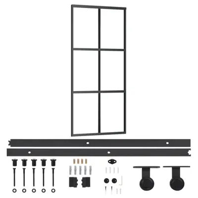vidaXL Drsna vrata z opremo ESG steklo in aluminij 90x205 cm