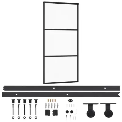 vidaXL Drsna vrata z opremo ESG steklo in aluminij 90x205 cm