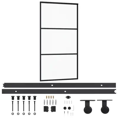 vidaXL Drsna vrata z opremo ESG steklo in aluminij 102x205 cm