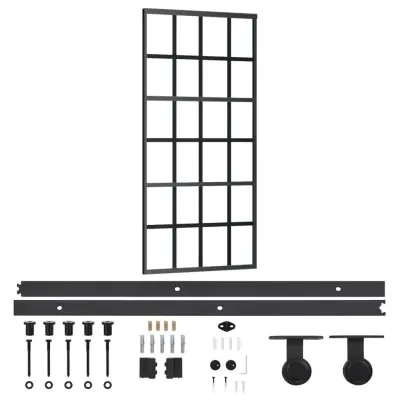 vidaXL Drsna vrata z opremo ESG steklo in aluminij 90x205 cm