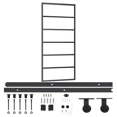 vidaXL Drsna vrata z opremo ESG steklo in aluminij 90x205 cm