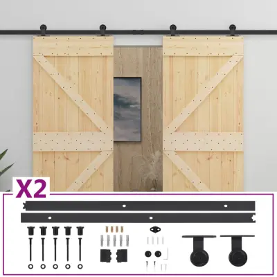 vidaXL Drsna vrata s kompletom vodil 80x210 cm trdna borovina