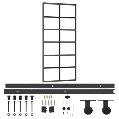 vidaXL Drsna vrata z opremo ESG steklo in aluminij 90x205 cm