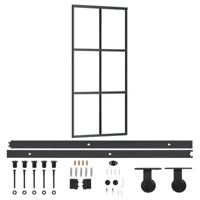 vidaXL Drsna vrata z opremo ESG steklo in aluminij 90x205 cm