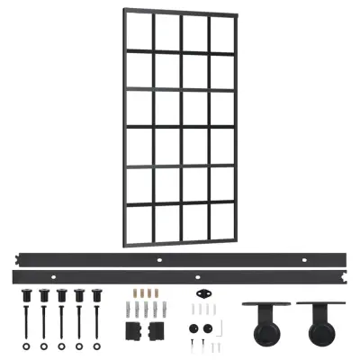 vidaXL Drsna vrata z opremo ESG steklo in aluminij 102x205 cm