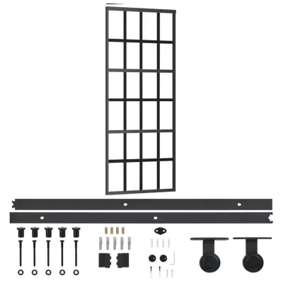 vidaXL Drsna vrata z opremo ESG steklo in aluminij 76x205 cm