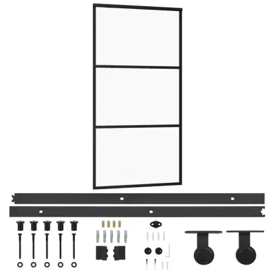 vidaXL Drsna vrata z opremo ESG steklo in aluminij 102x205 cm