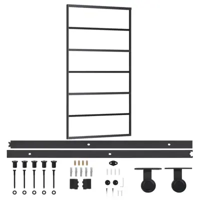 vidaXL Drsna vrata z opremo ESG steklo in aluminij 102x205 cm