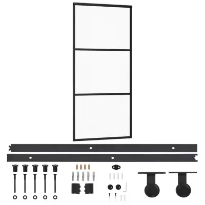 vidaXL Drsna vrata z opremo ESG steklo in aluminij 90x205 cm