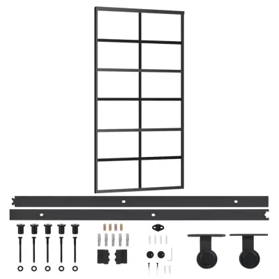 vidaXL Drsna vrata z opremo ESG steklo in aluminij 102x205 cm