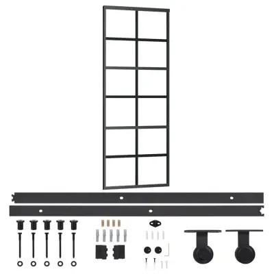 vidaXL Drsna vrata z opremo ESG steklo in aluminij 76x205 cm