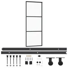 vidaXL Drsna vrata z opremo ESG steklo in aluminij 76x205 cm