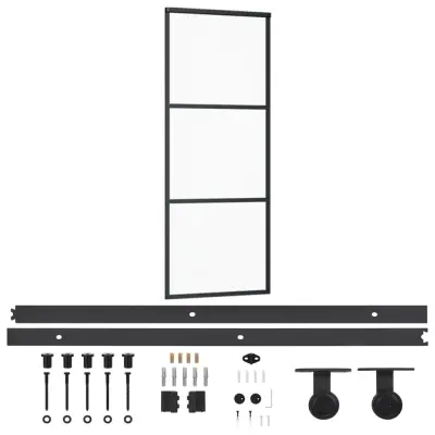 vidaXL Drsna vrata z opremo ESG steklo in aluminij 76x205 cm