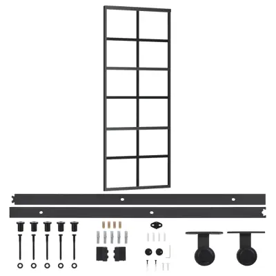 vidaXL Drsna vrata z opremo ESG steklo in aluminij 76x205 cm