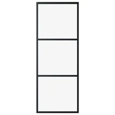 vidaXL Drsna vrata s 3 paneli ESG steklo in aluminij 76x205 cm črna