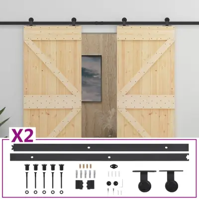 vidaXL Drsna vrata s kompletom vodil 90x210 cm trdna borovina